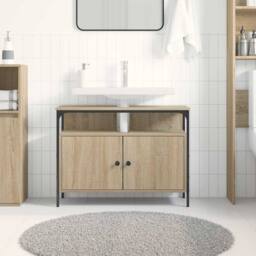 Berkfield Home Bathroom Sink Cabinet Sonoma Oak 80x30x60 cm Engineered Wood in Light Tan - Size: 80 x 30 x 60 cm - thumbnail 4