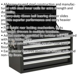 Loops 660 x 315 x 425mm BLACK 5 Drawer Topchest Tool Chest Lockable Storage Cabinet - thumbnail 2