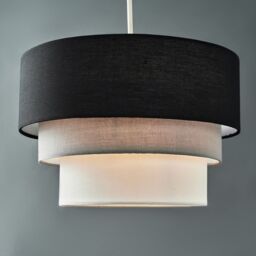 ValueLights Aztec Pair Three Tier Easy Fit Fabric Ceiling Lamp Shades with Bulbs in Black - thumbnail 1