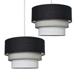 ValueLights Aztec Pair Three Tier Easy Fit Fabric Ceiling Lamp Shades with Bulbs in Black - thumbnail 2