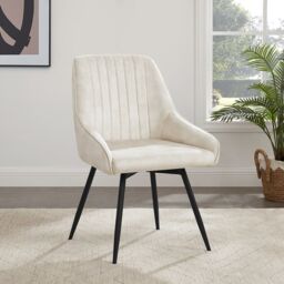 Modish Furnishing Amari Swivel Set Of 2 Cream Velvet Dining Chair With Handle On Black Legs - thumbnail 2