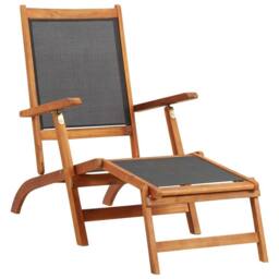 Berkfield Home Outdoor Deck Chair Solid Acacia Wood & Textilene in Brown - thumbnail 2