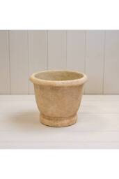 KDMD Tan Textured Round Clay Cement Urn Pot - thumbnail 1