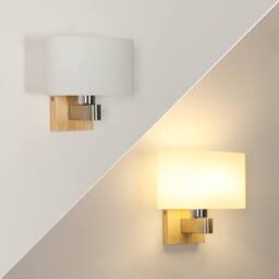 Pheashine Natural Wooden Wall Lamp Oval Glass Shade E27 Fitting in White - thumbnail 2