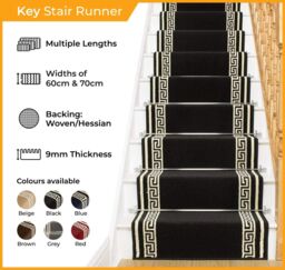 runrug Grey Key Stair Carpet Runner - Size: 60 cm x 720 cm - thumbnail 2