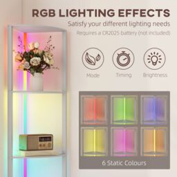HOMCOM RGB LED Floor Lamp with Shelves & Remote Control for Living Room in Grey - thumbnail 4