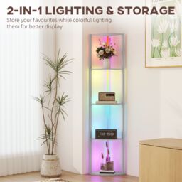 HOMCOM RGB LED Floor Lamp with Shelves & Remote Control for Living Room in Grey - thumbnail 6
