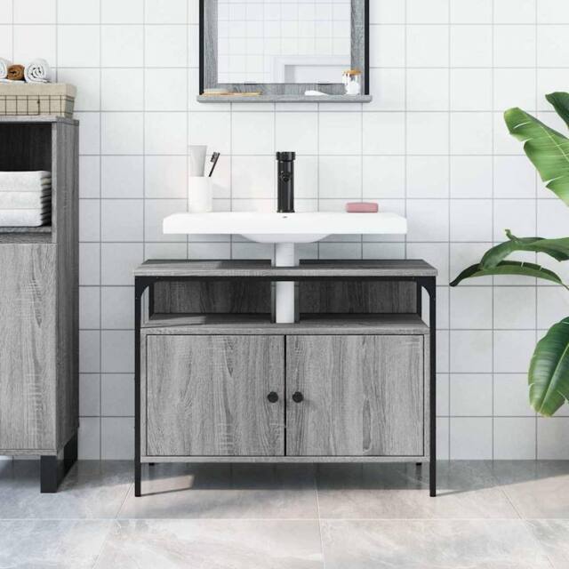Berkfield Home Sturdy Bathroom Sink Cabinet Grey Sonoma 80x30x60 cm Engineered Wood - Size: 80 x 30 x 60 cm - image 1