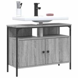 Berkfield Home Sturdy Bathroom Sink Cabinet Grey Sonoma 80x30x60 cm Engineered Wood - Size: 80 x 30 x 60 cm - thumbnail 2