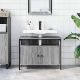 Berkfield Home Sturdy Bathroom Sink Cabinet Grey Sonoma 80x30x60 cm Engineered Wood - Size: 80 x 30 x 60 cm - thumbnail 1