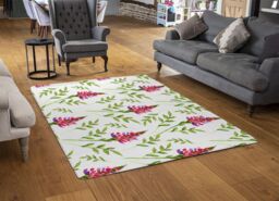 Benjamin Tate Design Pink & Green Leaves Rug in Natural - Size: Large - thumbnail 2