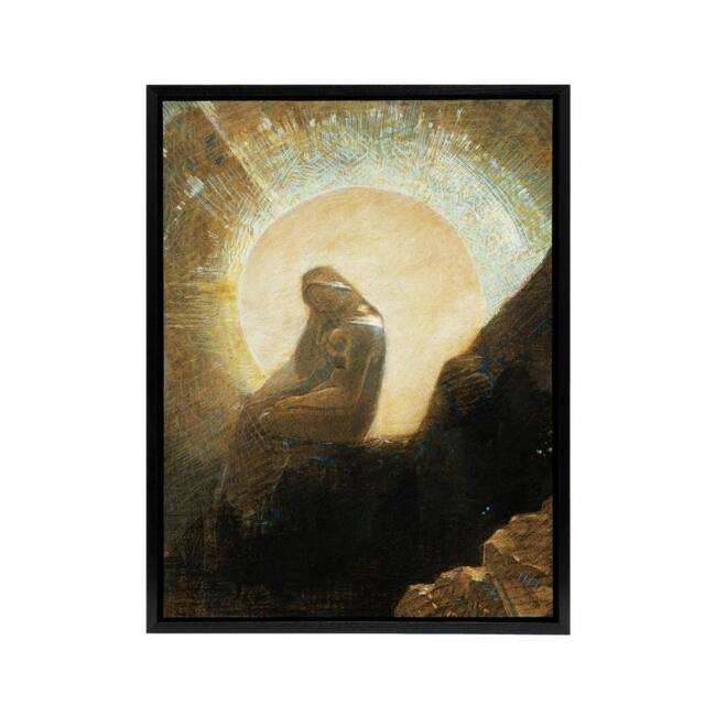 "Artery8 Melancholy Portrait of a Woman Redon Black Framed Canvas Wall Art in Brown - Size: W12"" x H16""" - image 1