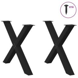 Berkfield Home Modern Dining Table Legs X-Shaped 2 pcs Black 90x(72-73) cm Steel - thumbnail 1