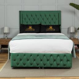 UK Bed Furniture Kingston End Lift Divan Ottoman Bed with 54 Inch Tall Headboard in Green - Size: Super King - thumbnail 1