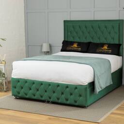 UK Bed Furniture Kingston End Lift Divan Ottoman Bed with 54 Inch Tall Headboard in Green - Size: Super King - thumbnail 2