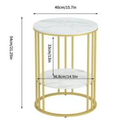 Nordara 2 Tiers Round Side Table Sintered Stone Top Marble Effect/Gold Frame in White - thumbnail 2