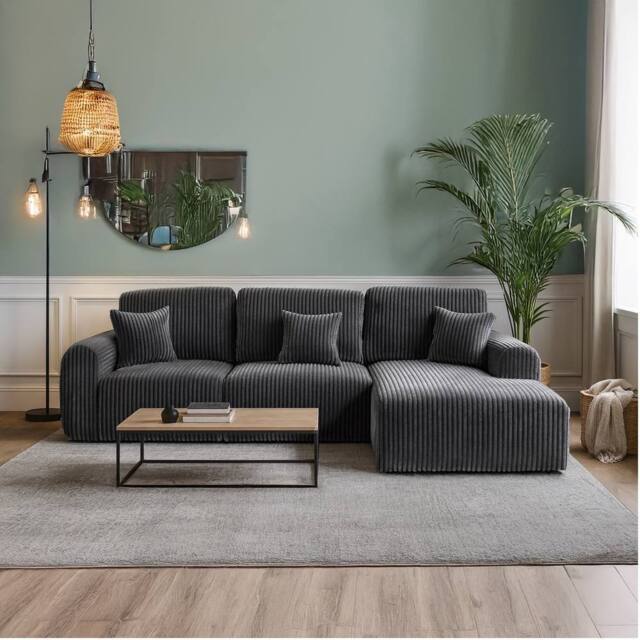 Furniture 786 Willow Chunky jumbo cord 4 seater Right Hand Facing corner sofa in Grey - image 1