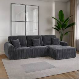 Furniture 786 Willow Chunky jumbo cord 4 seater Right Hand Facing corner sofa in Grey - thumbnail 2