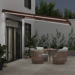 Berkfield Home Manual Retractable Awning with LEDs Brown 400x300 cm - thumbnail 3