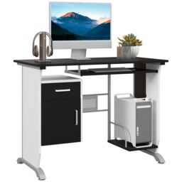 HOMCOM Computer Desk Drawer PC Writing Wooden Workstation Keyboard in Black - thumbnail 2