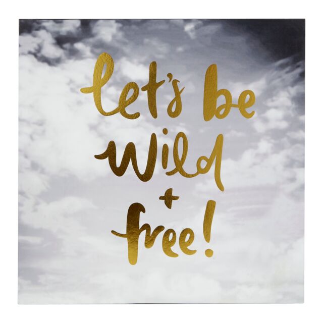 Orsina Let's Be Wild & Free Wall Plaque, Adventure-Inspired Typography On Rustic Wood, Adds A Free-Spirited Vibe in Gold - image 1