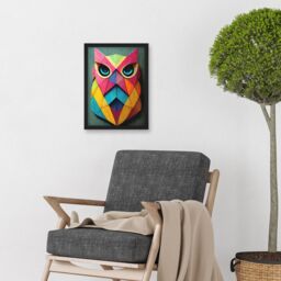Artery8 Geometric Rainbow Owl Picture Abstract Multi Coloured Artwork Framed Wall Art Print A4 in Black - thumbnail 2