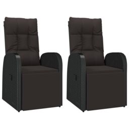 Berkfield Home Reclining Garden Chairs with Cushions 2 pcs Black Poly Rattan - thumbnail 2