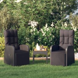 Berkfield Home Reclining Garden Chairs with Cushions 2 pcs Black Poly Rattan - thumbnail 1