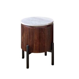 IH Design Tilden Mango Wood Side Table With Marble Top & Metal Legs in White - thumbnail 5