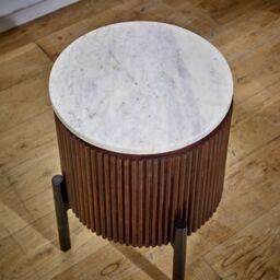 IH Design Tilden Mango Wood Side Table With Marble Top & Metal Legs in White - thumbnail 3