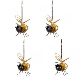 Marco Paul Pack of 4 Metal Yellow Bee Solar Powered Garden Ornament - thumbnail 2