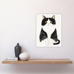 "Artery8 Tuxedo Cat Lover Cute Black White Pet Yellow Eyes Wall Art Print - Size: W18"" x H24""" - thumbnail 4
