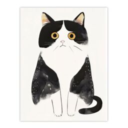 "Artery8 Tuxedo Cat Lover Cute Black White Pet Yellow Eyes Wall Art Print - Size: W18"" x H24""" - thumbnail 1