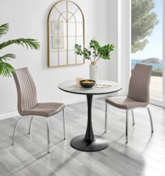 FurnitureboxUK Elina White Marble Effect Scratch Resistant Dining Table & 2 Isco Faux Leather Chairs in Beige - thumbnail 1
