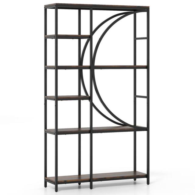 Gymax 6-Tier Industrial Bookshelf Wooden Bookcase With Opne Shelves in Brown - image 1