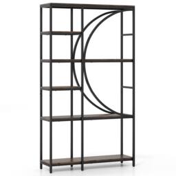 Gymax 6-Tier Industrial Bookshelf Wooden Bookcase With Opne Shelves in Brown - thumbnail 1