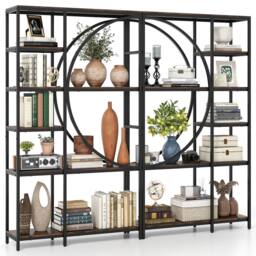 Gymax 6-Tier Industrial Bookshelf Wooden Bookcase With Opne Shelves in Brown - thumbnail 3
