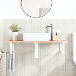 Berkfield Home Basin Shelf Wall Mounted Steel & Solid Wood Oak in Brown - thumbnail 3
