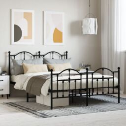 Berkfield Home Metal Bed Frame with Headboard & Footboard Black 140x190 cm - thumbnail 1