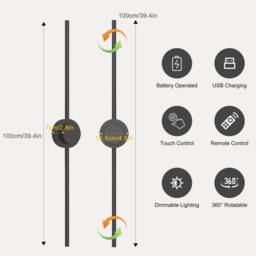 NIVOR LED Dimmbale Flush Mounted Sconces, Battery Wall Light Remote(Set of 2) in Black - thumbnail 2