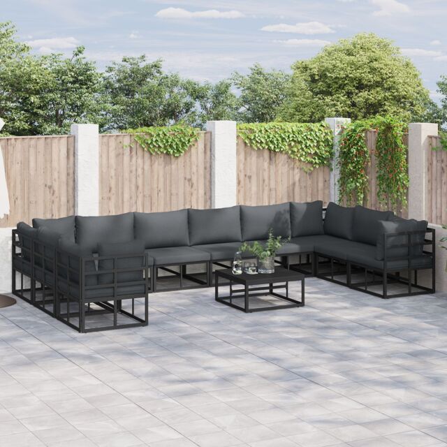 Berkfield Home Garden Sofa Set with Cushion with Pillow 10 pcs Black Aluminium - image 1