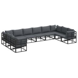 Berkfield Home Garden Sofa Set with Cushion with Pillow 10 pcs Black Aluminium - thumbnail 2