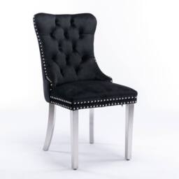Modern Home Touch Winchester Set of 2 Velvet Upholstered Kitchen Dining Chairs with Sliver Chrome Legs in Black - Size: 2 Pack - thumbnail 5