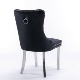 Modern Home Touch Winchester Set of 2 Velvet Upholstered Kitchen Dining Chairs with Sliver Chrome Legs in Black - Size: 2 Pack - thumbnail 7