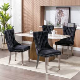 Modern Home Touch Winchester Set of 2 Velvet Upholstered Kitchen Dining Chairs with Sliver Chrome Legs in Black - Size: 2 Pack - thumbnail 3