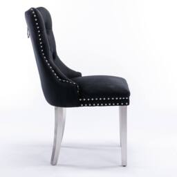 Modern Home Touch Winchester Set of 2 Velvet Upholstered Kitchen Dining Chairs with Sliver Chrome Legs in Black - Size: 2 Pack - thumbnail 6