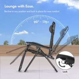VonHaus Set of 2 Textilene Garden Zero Gravity Sun Lounger Chairs with Canopy in Grey - thumbnail 5