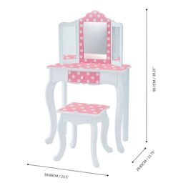Teamson Kids Kids Wooden Play Vanity Table Set, Polka Dot, Pink/White in Pink - thumbnail 4
