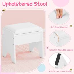 Costway Kids Dressing Table Set Vanity Desk w/ Mirror & Lights & Stool in White - thumbnail 8