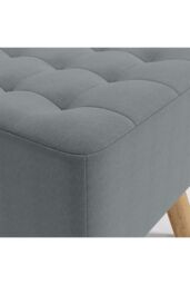 Living and Home Grey Linen Padded Wooden Leg Square Footstool - thumbnail 5